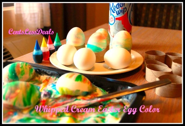 Easter eggs being decorated for whipped cream Easter eggs
