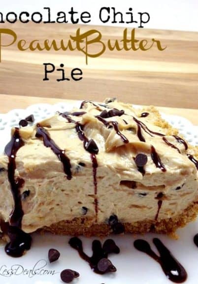 This creamy, chocolate chip peanutbutter pie will be one of your favorite desserts, I am sure of it!! My husband barely gave me enough time to snap this photo before devouring as much of the pie as he could!!