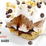 frozen s'mores bar on a white plate with a bite taken out and a title