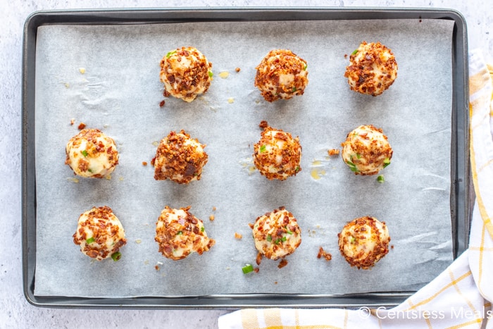 Mashed potato balls on a baking sheet