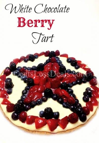 White Chocolate Berry Tart with berries and a title