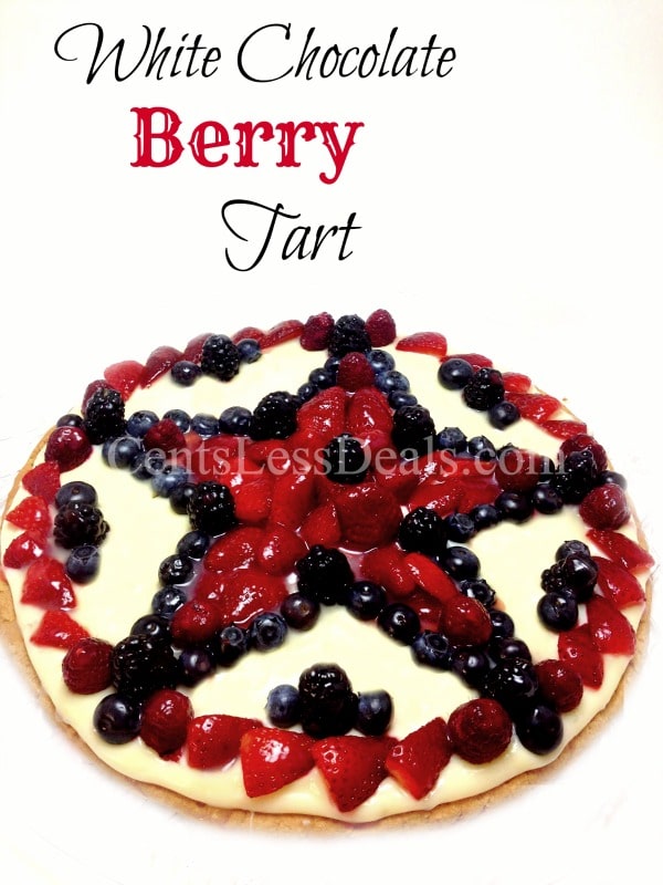 White Chocolate Berry Tart with berries and a title