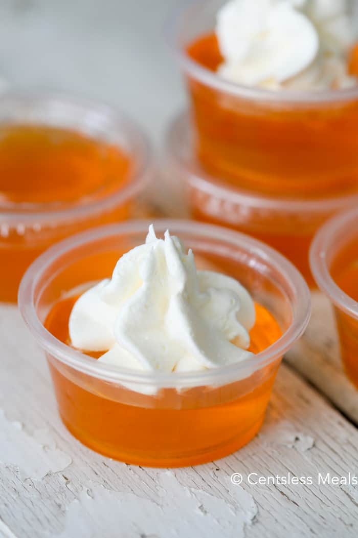 Creamsicle jello shots with whipped cream