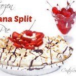 banana split pie with strawberries and a title