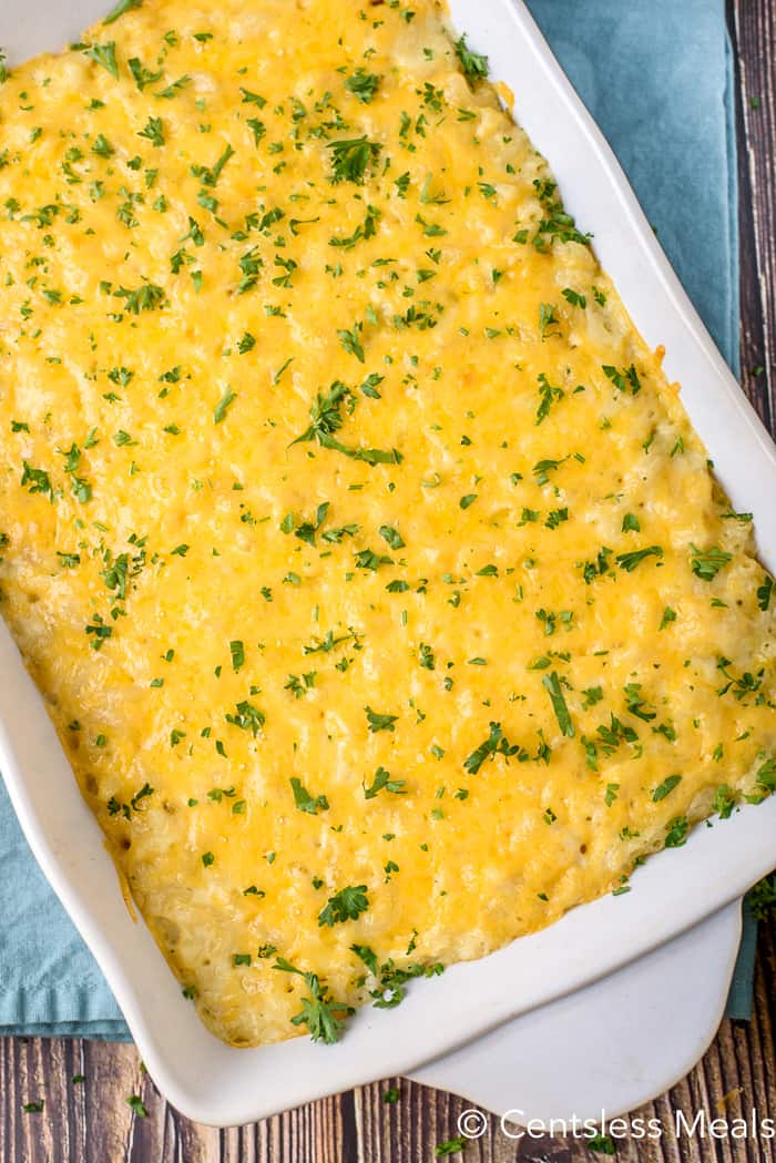 overhead of Baked Macaroni and Cheese