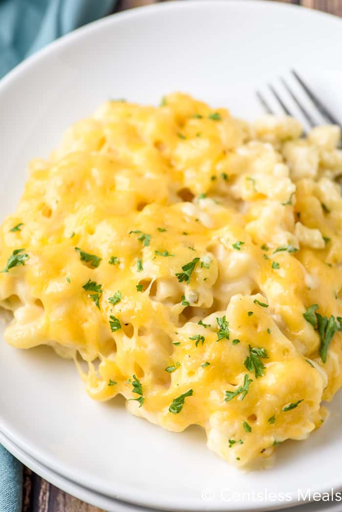 closeup of Baked Macaroni and Cheese on a plate
