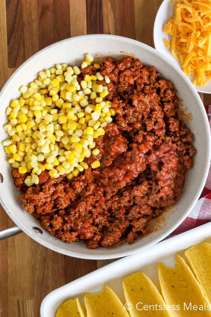 Ingredients for Sloppy Joe tacos in a pot