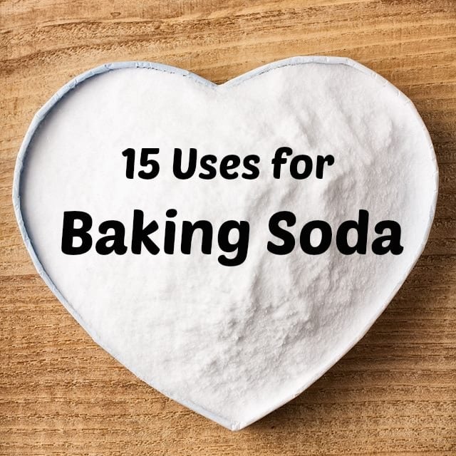 Baking soda in a heart-shaped dish with a title