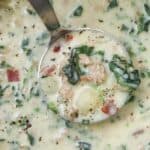 Zuppa Toscana in a pot with a ladle