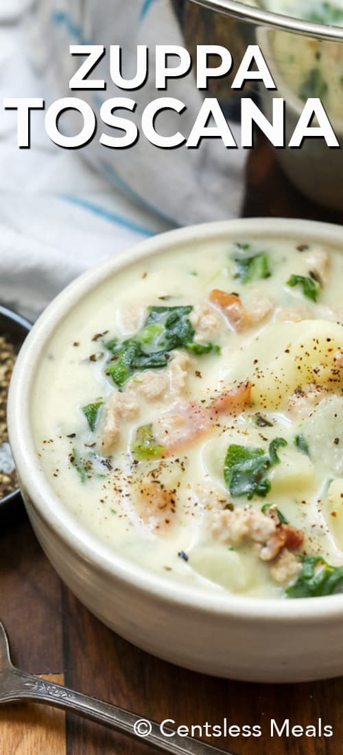 Zuppa Toscana in a bowl with a title