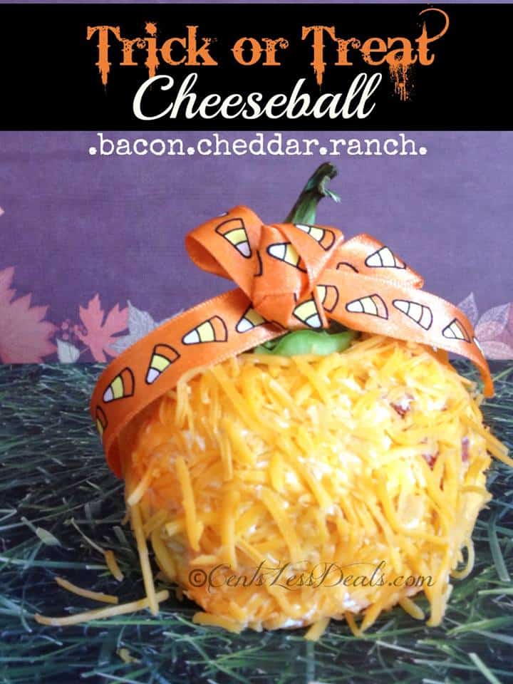 Trick-or-treat cheeseball with a title