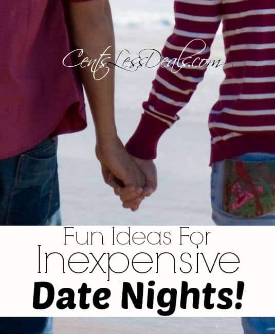 Two people holding hands with writing for inexpensive date night ideas