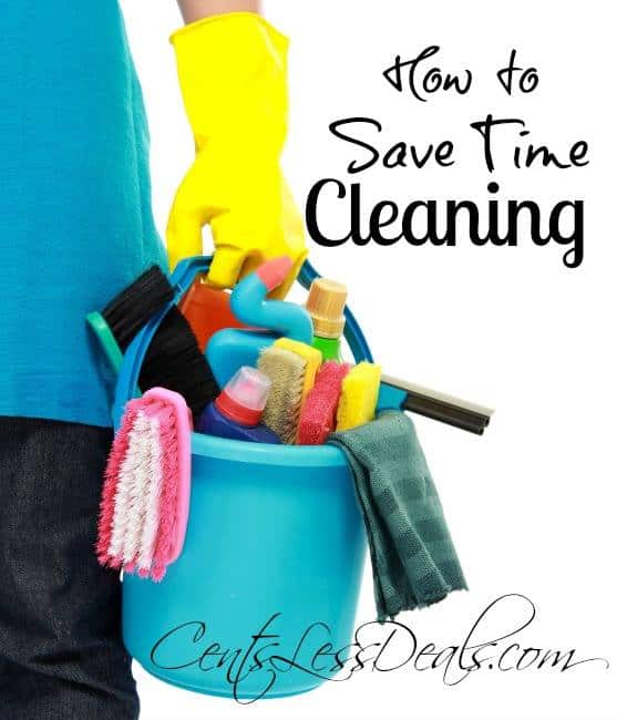 Cleaning supplies being held by someone with a rubber glove with a title