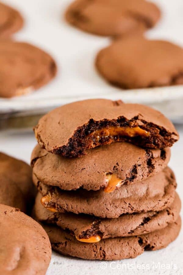 Caramel Stuffed Chocolate Cake Mix Cookies - The Shortcut Kitchen