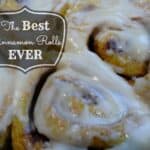 Cinnamon rolls with icing and a title