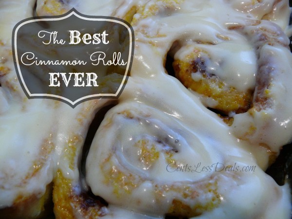 Cinnamon rolls with icing and a title