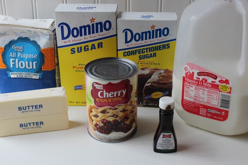 Ingredients for Cherry thumbprint cookies on the counter top