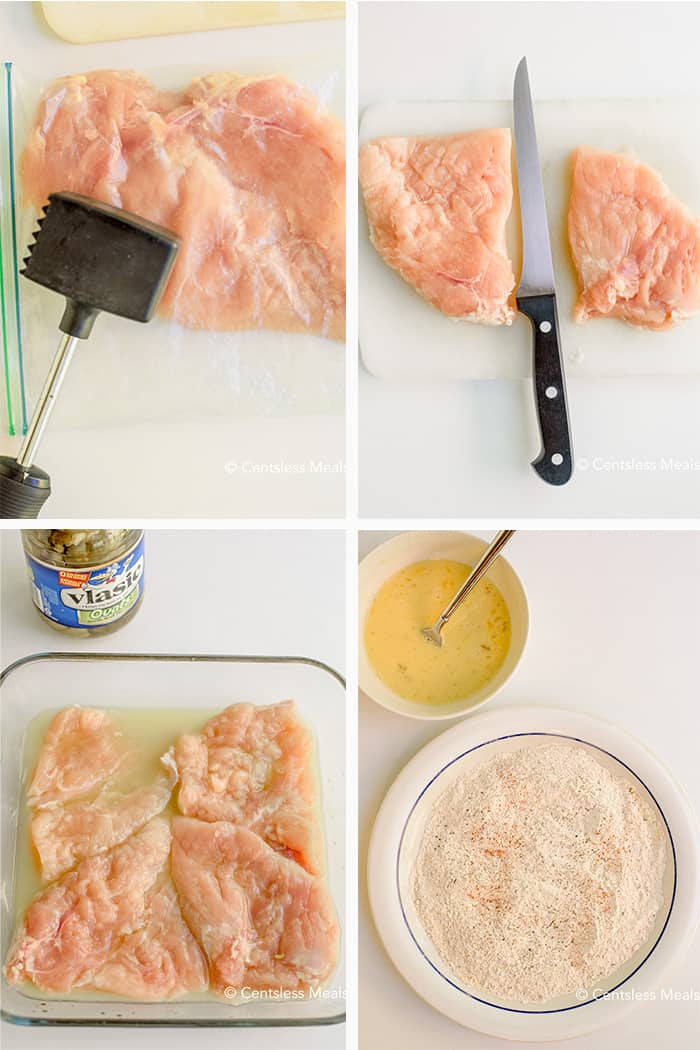 4 steps for prepping chicken for Copycat Chick-Fil-A Sandwich