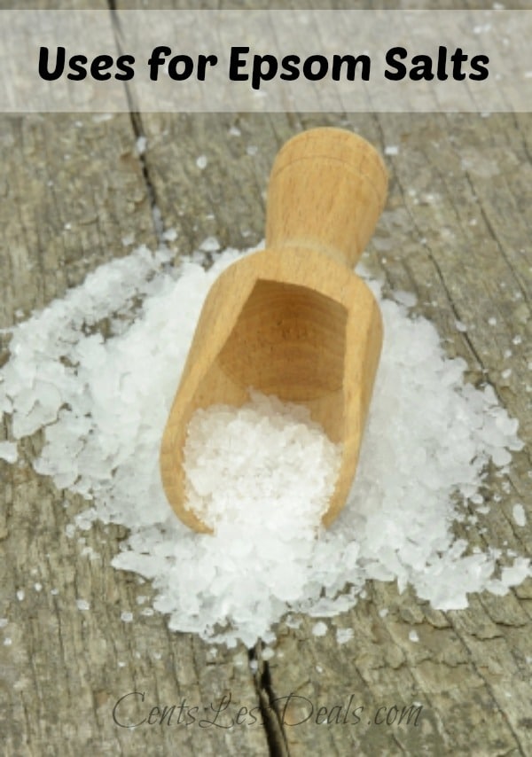 pile of Epsom salt with a wooden scoop with a title