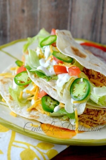 crockpot chicken tacos served on a plate