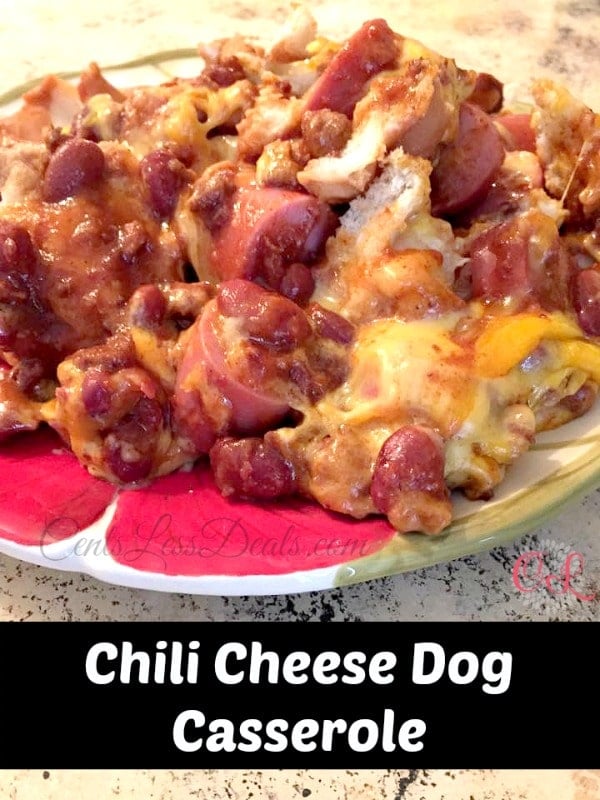 chili cheese dog casserole with a title