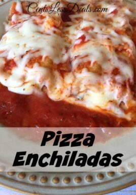 Pizza Enchiladas on a plate #centslessmeals #enchiladas #pizza #pizzaenchiladas