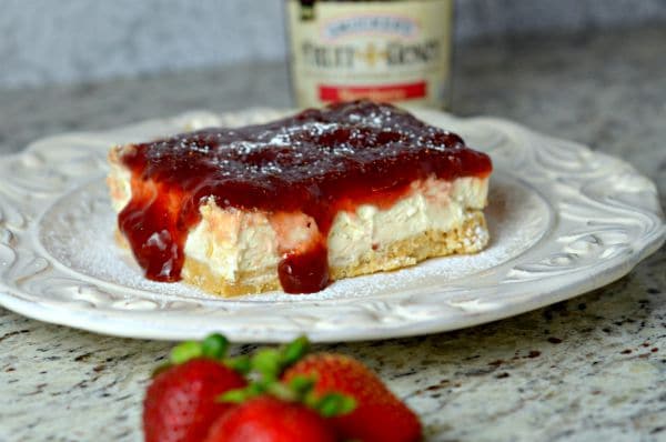 No Bake Strawberry Cheesecake on a white plate