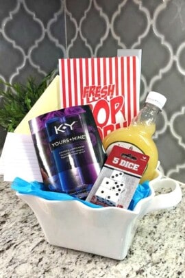 Romance DIY gift basket on the countertop
