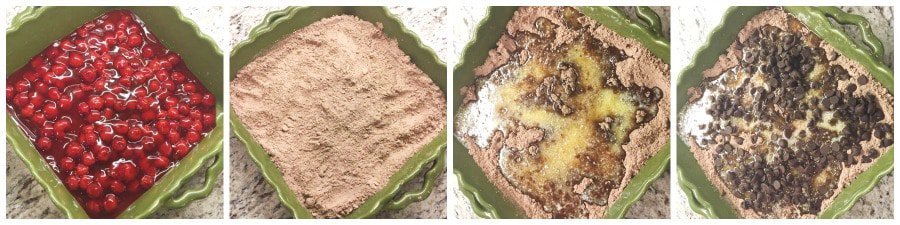 Steps to show how to make black forest dump cake