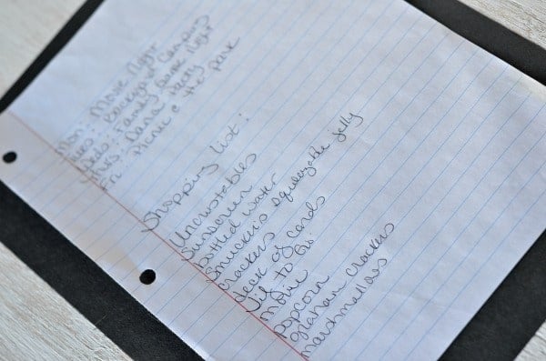 Shopping list on a piece of paper