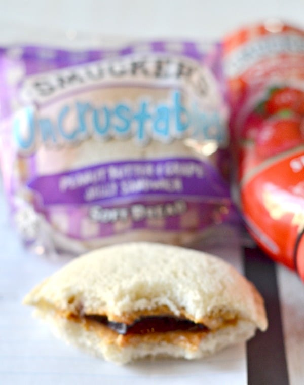 Uncrustables bread with a PB&J sandwich