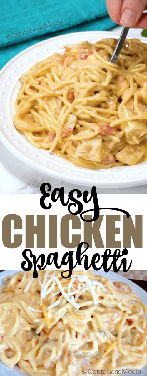 Easy Chicken Spaghetti - on the Stovetop or CrockPot! - CentsLess Deals