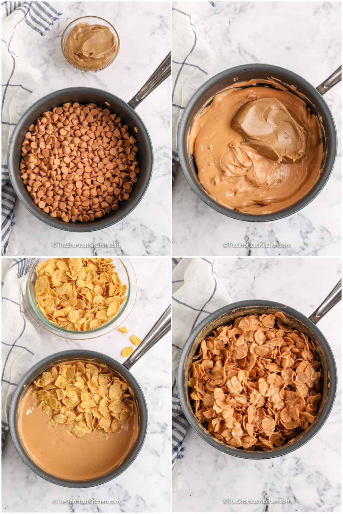 Four images showing the steps to prepare butterscotch crunchies