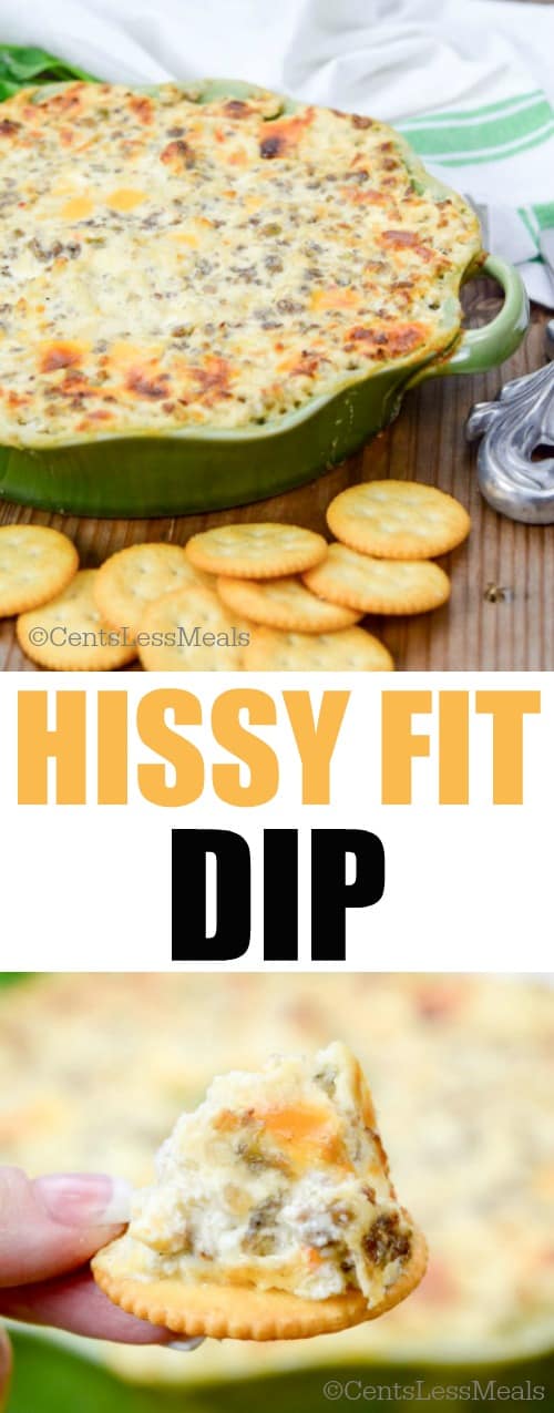 Hissy fit dip in a dish and on a cracker with a title