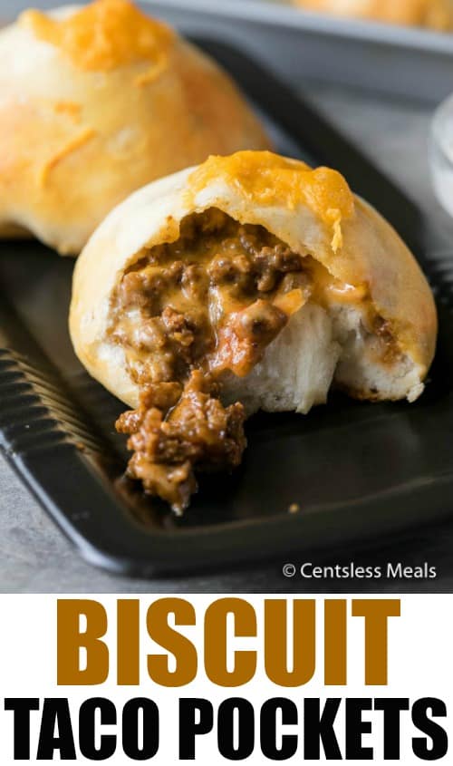 Biscuit Taco pockets on a plate with a title