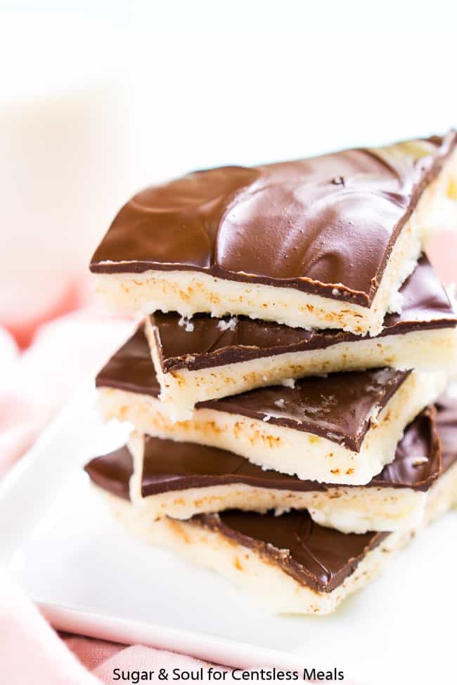 Stack of Opera cream candies on a white plate