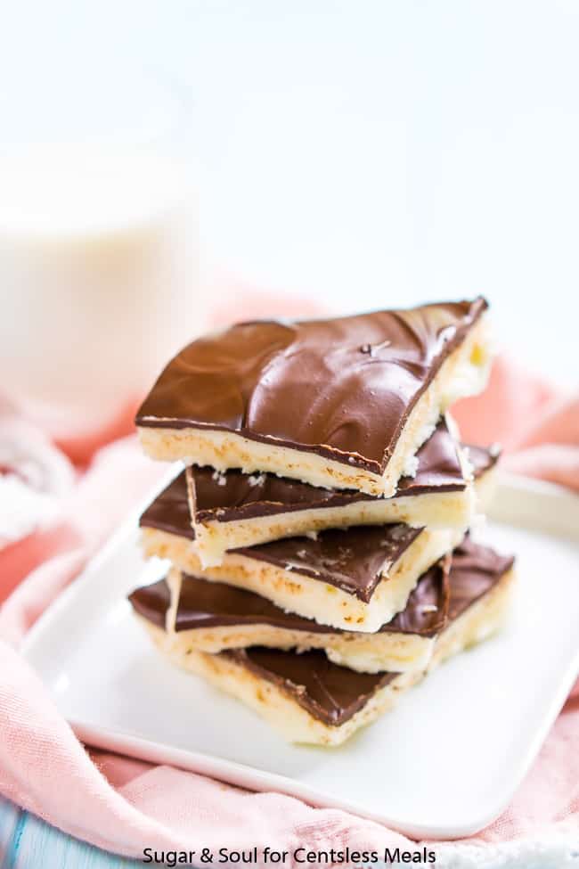 Opera creams candy in a stack on a white plate