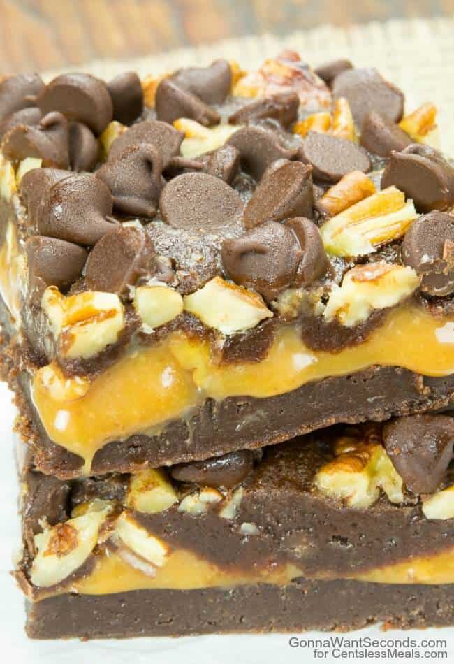 Stack of Caramel Filled Brownies