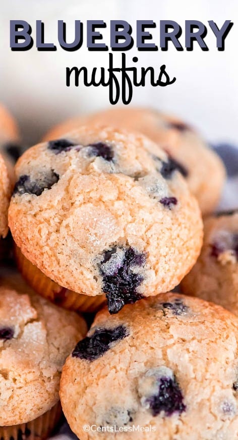 Several Blueberry Muffins with a title
