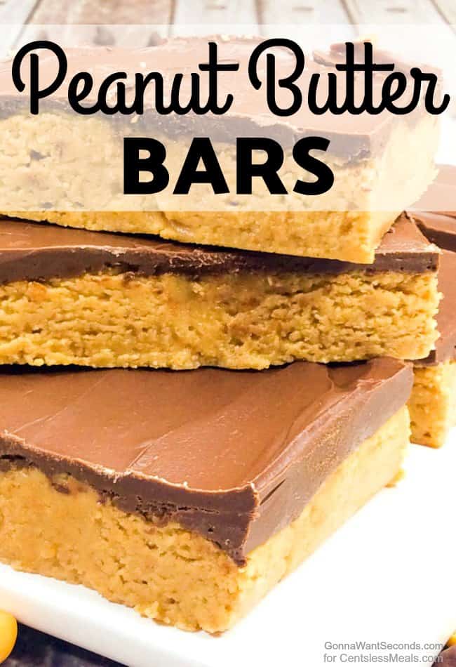 Stack of Peanut Butter Bars with a title