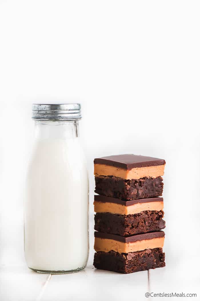 Buckeye brownies with a jar of milk