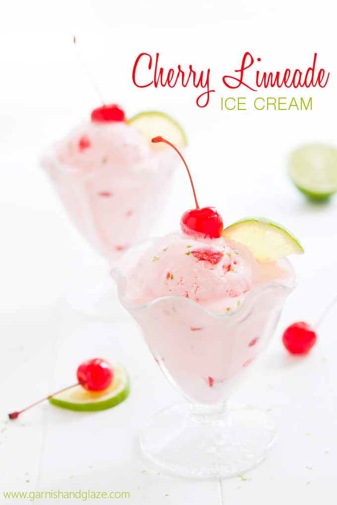 Cherry limeade ice cream in bowls