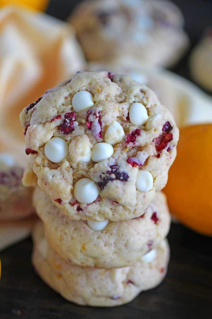 White chocolate lemon raspberry cookies with white chocolate chips