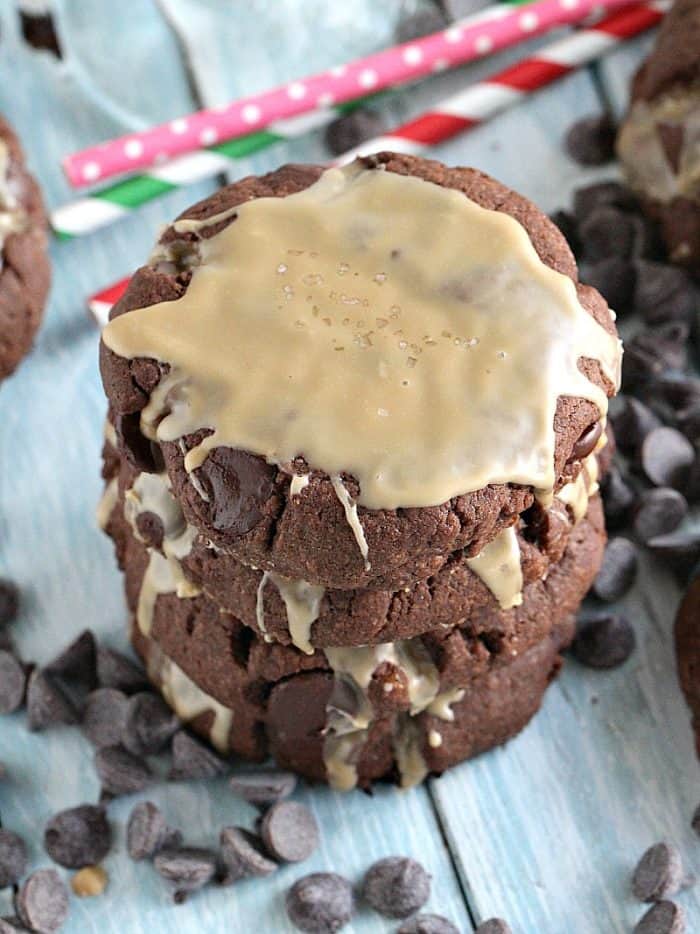 Bailey's chocolate brown butter cookies with icing and chocolate chips