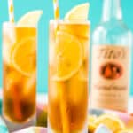 Vodka sweet tea in glasses with lemon slices as garnish