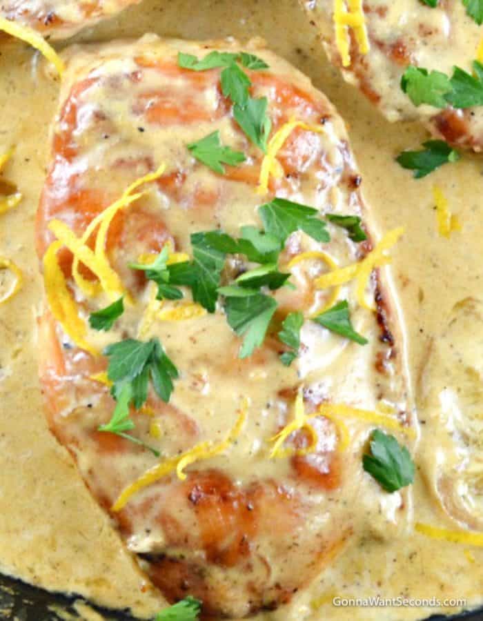 Creamy Skillet lemon chicken with cheese and parsley