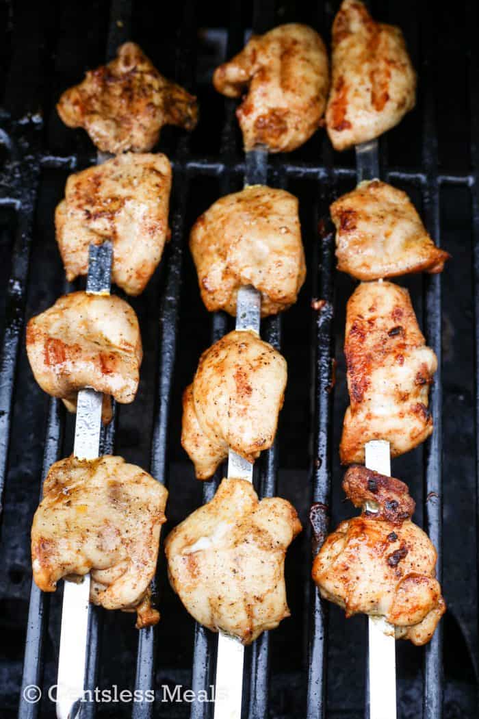 Lime grilled chicken kabobs on a BBQ