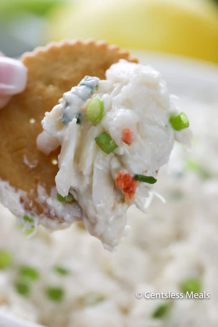 Crab dip on a cracker