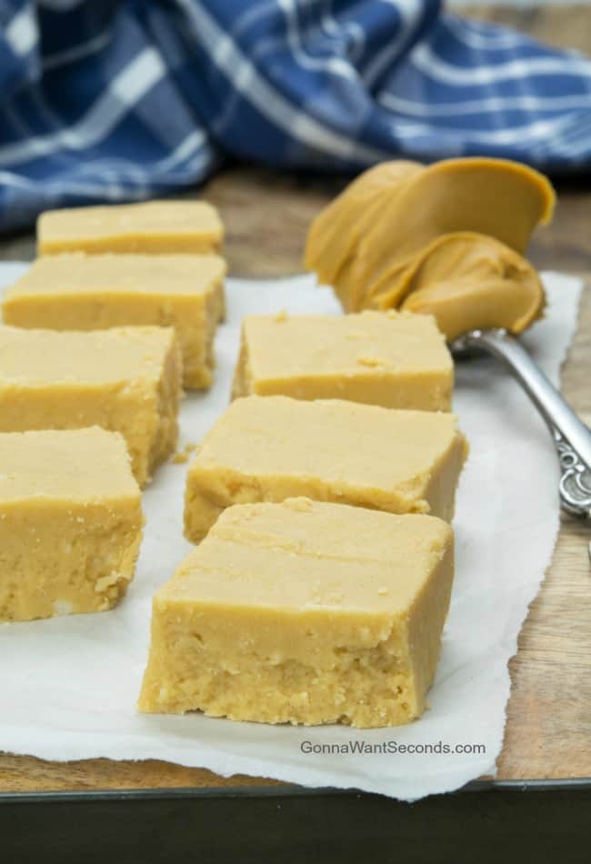 Peanut butter fudge on parchment paper