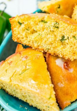 Jalapeno cornbread on a plate with a title